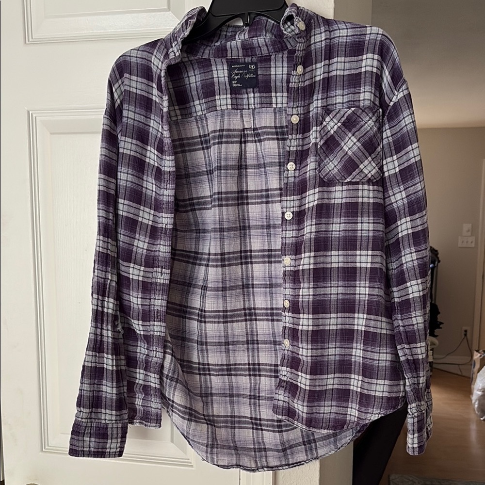American Eagle Outfitters Purple Casual Button Down Shirt